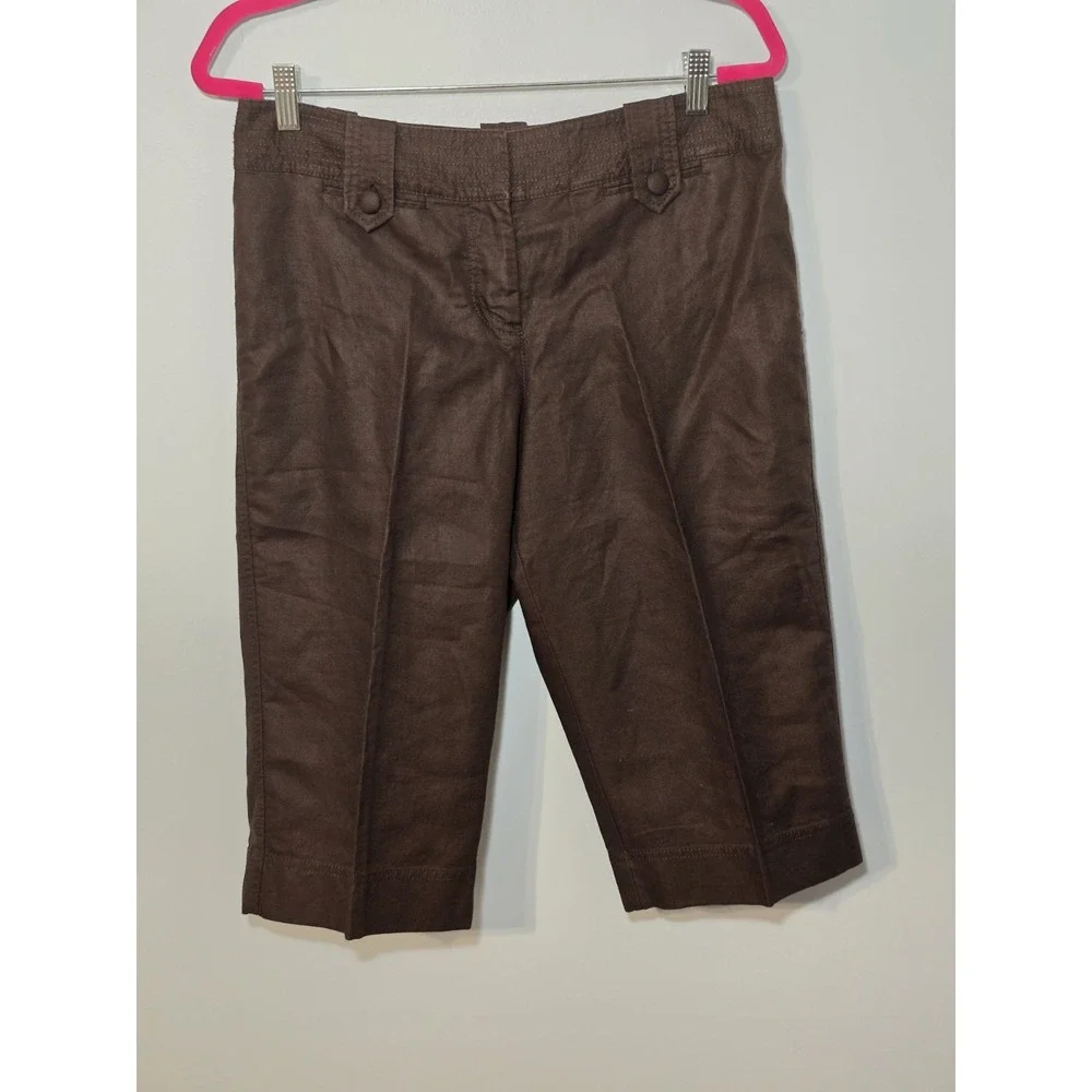 Ann Taylor Petites Chocolate Brown Linen‎ Cotton Capris Size 10P